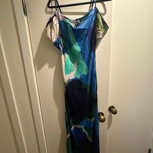 Anthropologie Blue Spaghetti Strap Maxi Dress